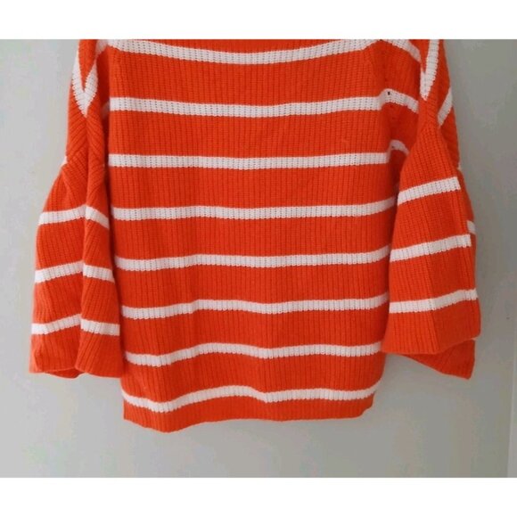 Allude Cashmere Wool Blend Sweater Est Size Large Orange Stripe Balloon Sleeve - Picture 4 of 9